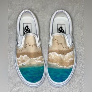 Women’s Vans Hand Painted Beach Waves Footprints (Size 5)